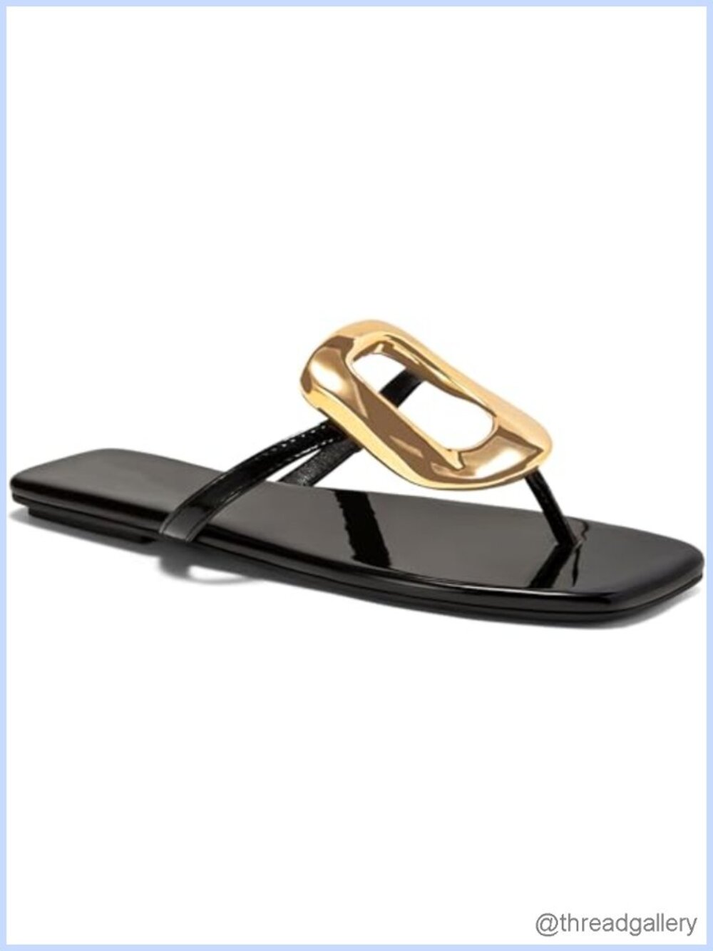 Womens Square Toe Flip Flop Flat Sandals Gold Decoration Slip On Casual Summer